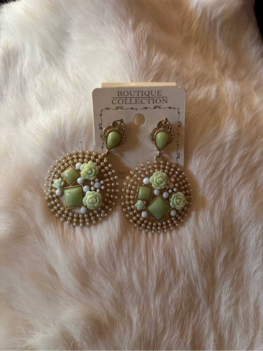 Green Floral Statement Drop Earrings